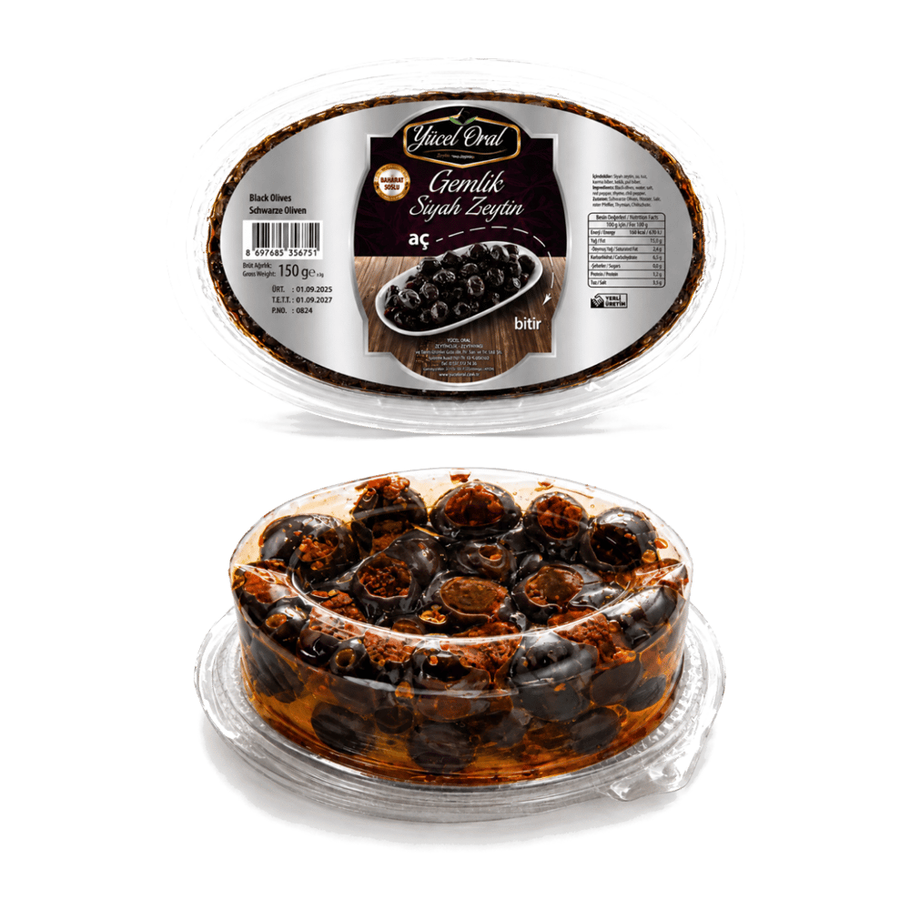 Yücel Oral Aç Bitir Soslu Siyah Gemlik Zeytin 150gr