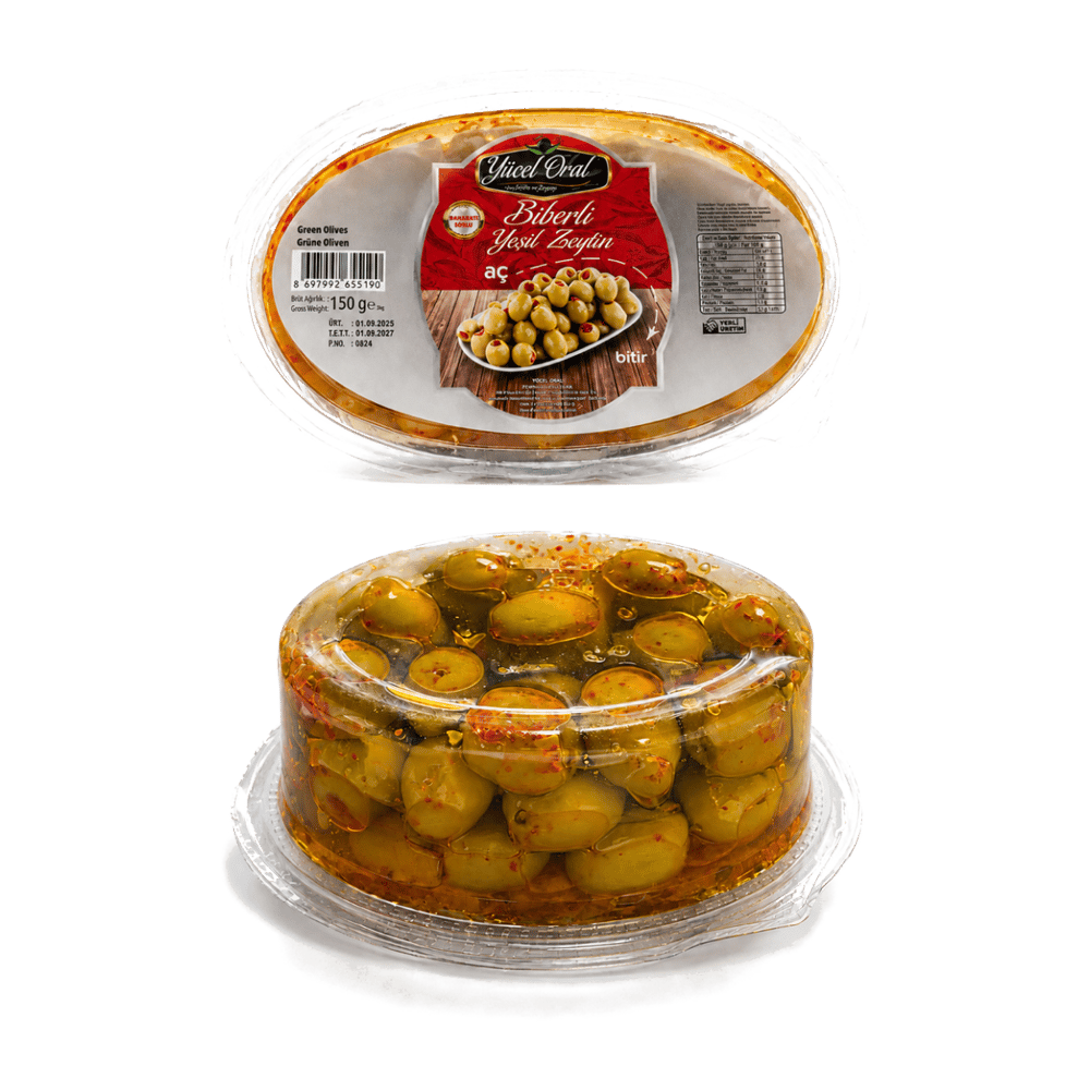 Yücel Oral Aç Bitir Soslu Biberli Yeşil Zeytin 150gr